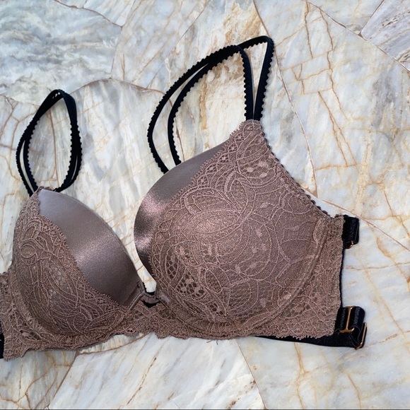 32B Bra Rare Very Sexy Bra strappy chain caged brown lace - Picture 5 of 8